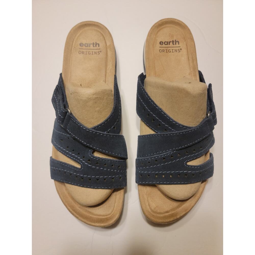 Earth Origin Womens Navy Leather 10N Etsuella slip on velcro rubber sole